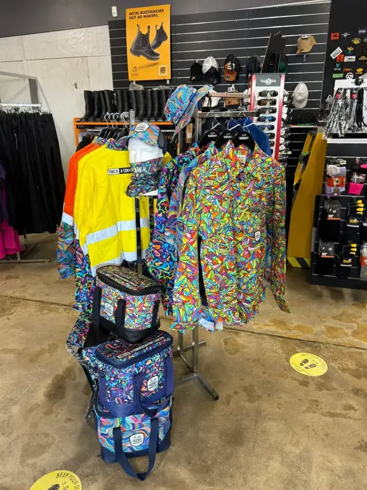 Patterned work shirts and cooler bags with hi-vis workwear at Custom Workwear