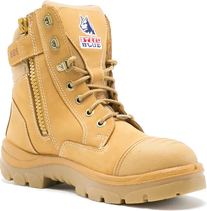 Wheat Steel Blue zip-sided safety boot