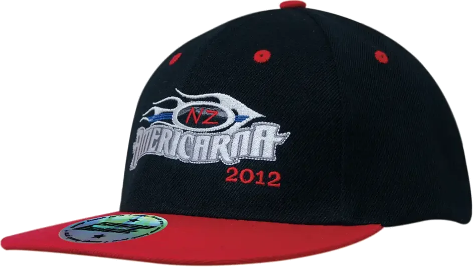 Black flat-peak cap with an embroidered Americana logo